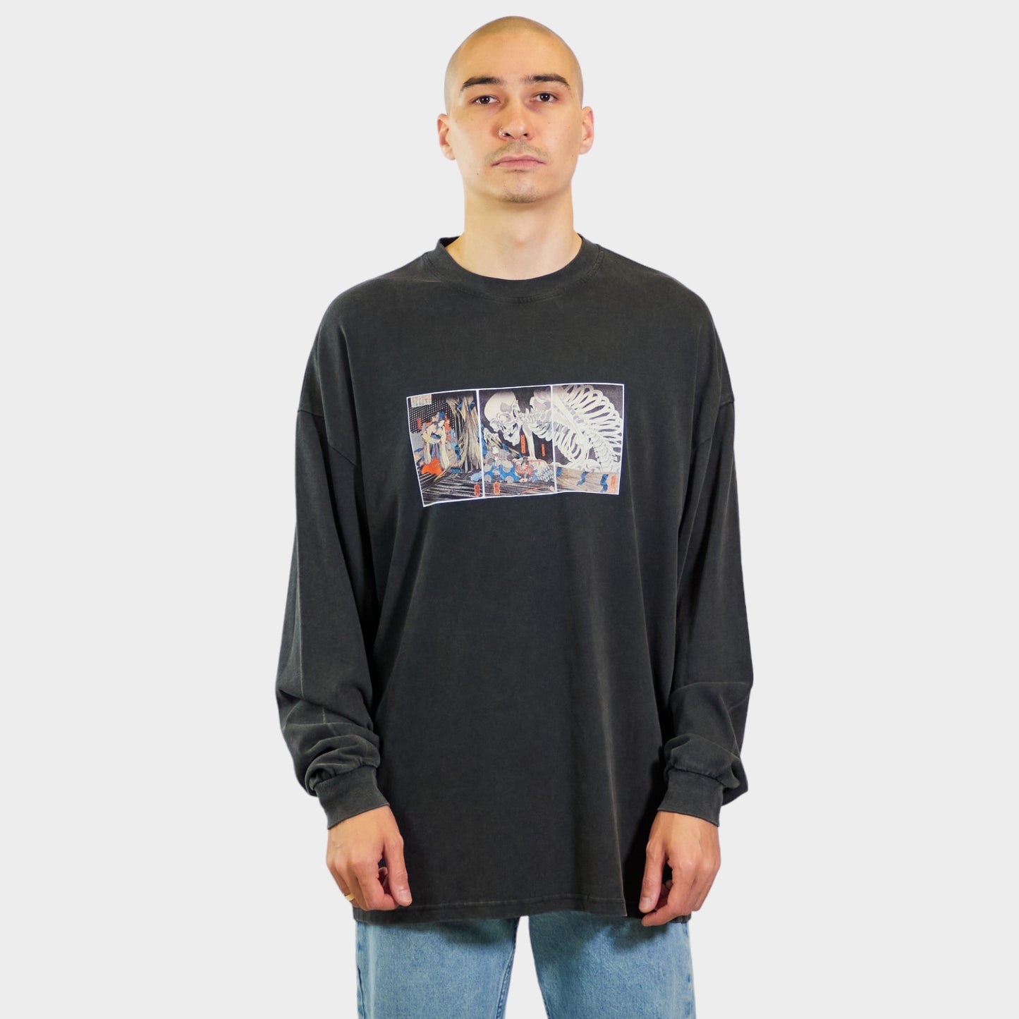 SKELETON LS TEE VINTAGE BLACK