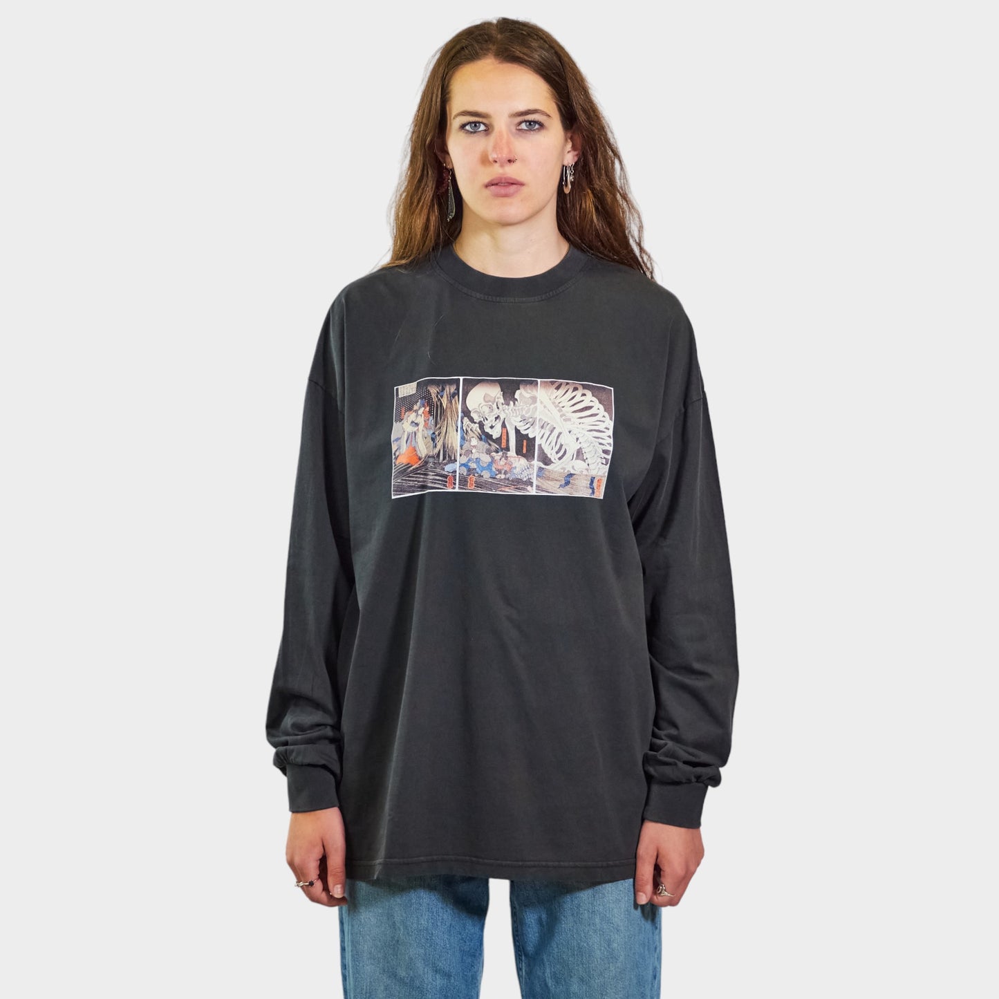 SKELETON LS TEE VINTAGE BLACK